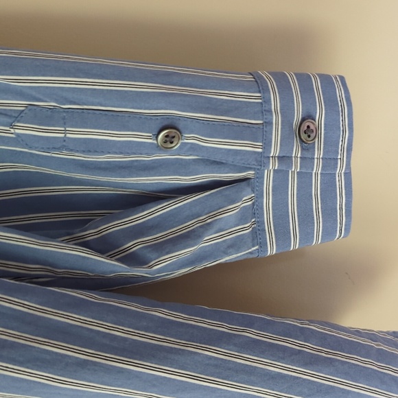 J. Jill Striped Viscose Rayon Button Down Blouse LARGE PETITE Blue White Black - Picture 9 of 16